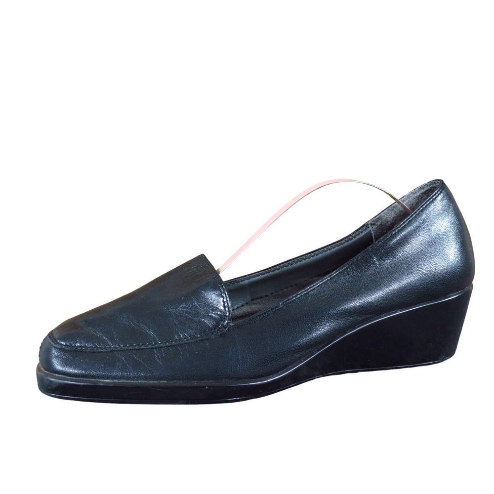 Aerosoles Final Exam Women Wedge Pump Loafer Sz 7.5 M Work Office Black Leather